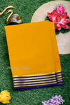 Pure Mysore Crepe Silk Saree-Mustardyellow And Navyblue-PA19960