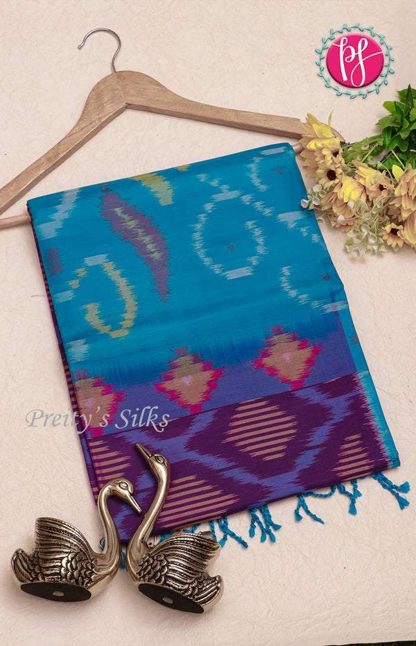Pure Pochampally Soft Silk saree- Purple - Sky Blue-PF38080