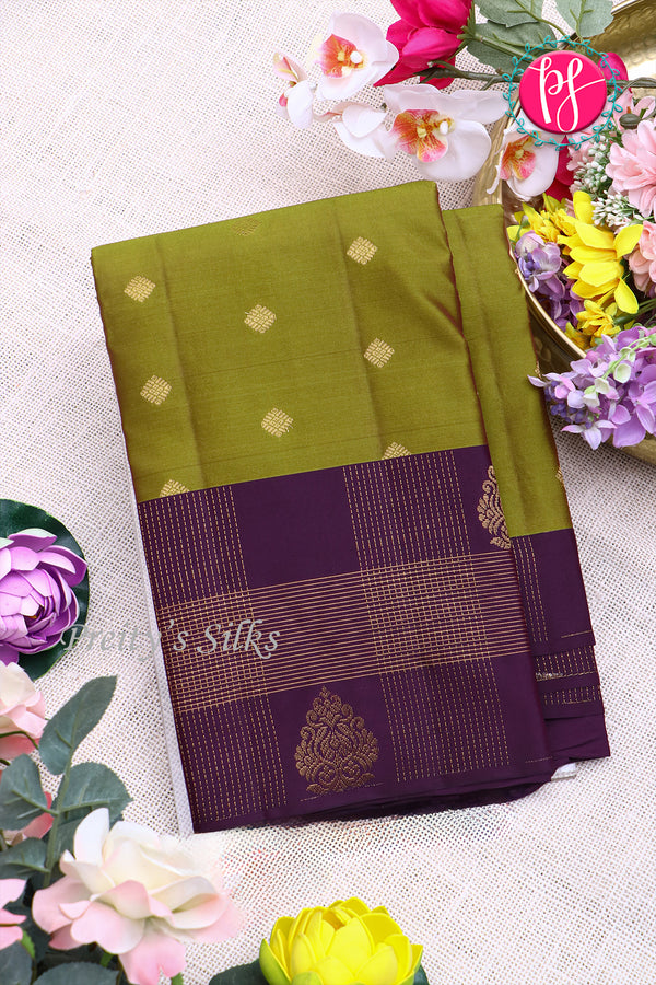 Half Pure Kanchipuram Silk Saree-PachiGreen And Deepwine-PA24692