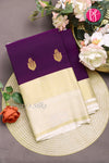 Half Pure Kanchipuram Silk Saree-Purple And Cream-PF81385