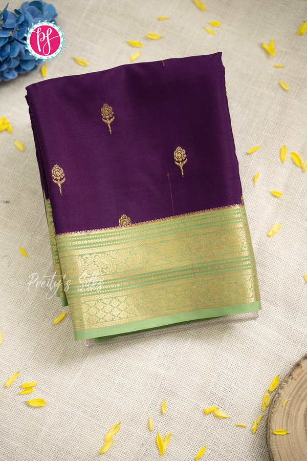 Pure Mysore Crepe Silk Saree-Deeppurple AndPastelgreen-PA56143