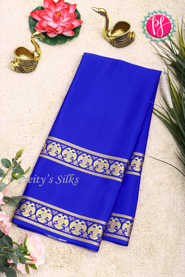 Pure Mysore Crepe Silk Saree-Gandaberunda Border-Royalblue-PA20598