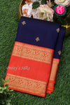 Pure Kanchipuram Silk Saree-Navyblue And Red-PA23514