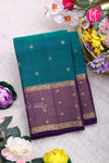 Half Pure Kanchipuram Silk Saree-Peacock blue And Purple-PA24692