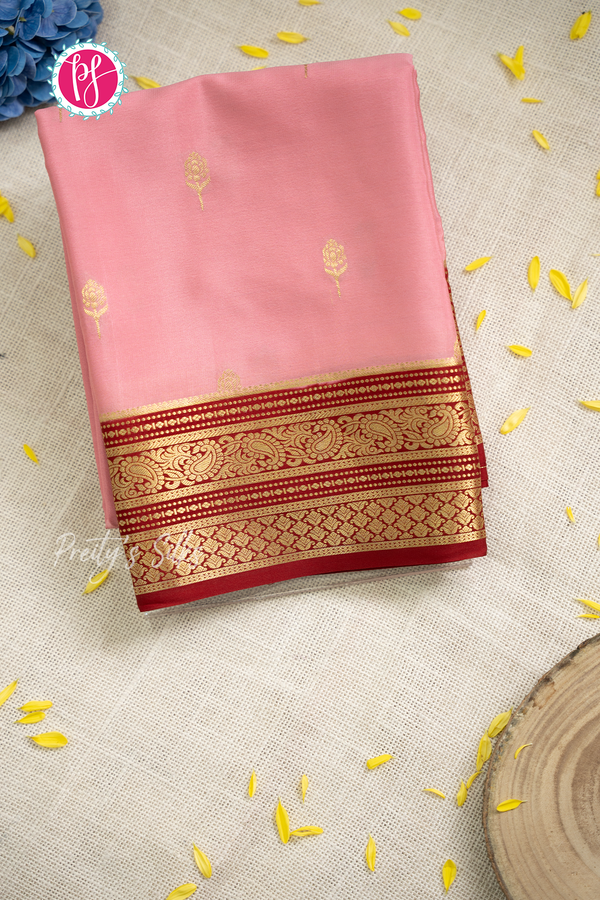 Pure Mysore Crepe Silk Saree-Rosepink And Marron-PA56143