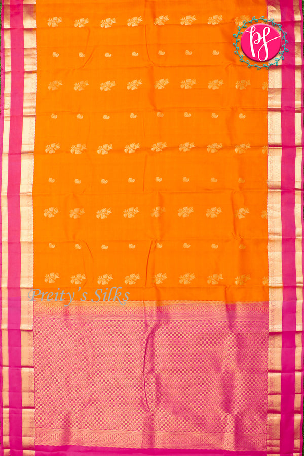Half Pure Kanchipuram Silk Saree-Orange And Lightpink-PA35211