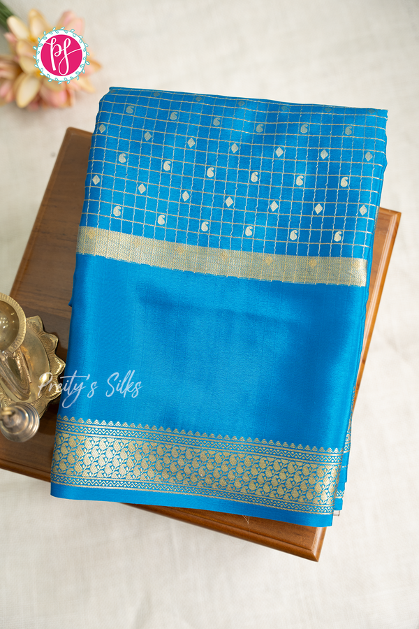 Pure Mysore Crepe Silk Saree-Anandablue-PA57142