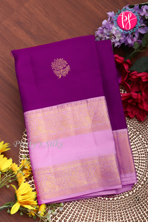 Pure Kanchipuram Silk Saree-Purple And Candy Pink-PA23514