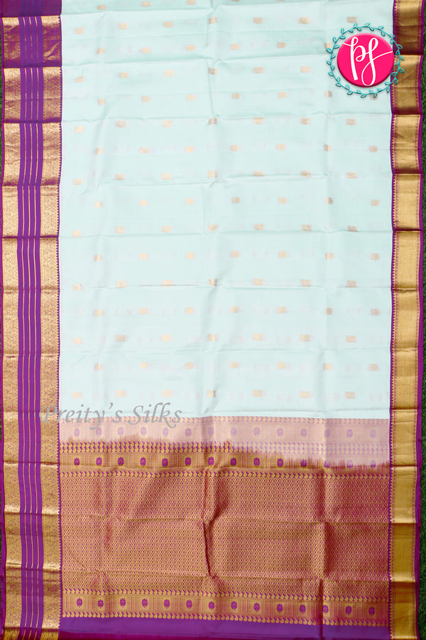 Pure Kanchipuram Silk Saree-Iceblue And Purple-PA23554