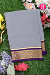 Pure Mysore Crepe Silk Saree-Grey And Purple-PA22355
