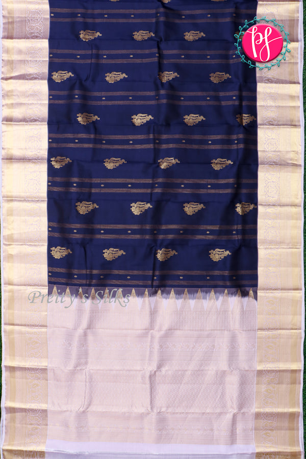 Pure Kanchipuram Silk Saree-Navyblue And Pale lilac-PA23543