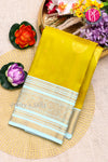 Pure Kanchipuram Silk Saree-Ligth Lime Green With Ligth Sea Blue-PF81271