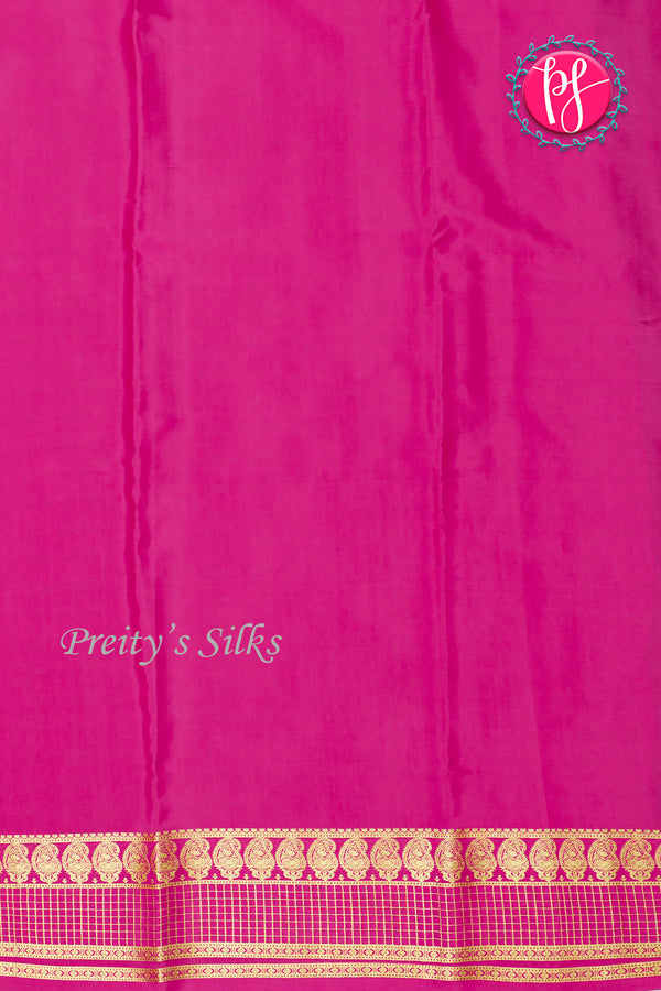 Pure Mysore Crepe Silk Saree-Navyblue And Pink-PA26566