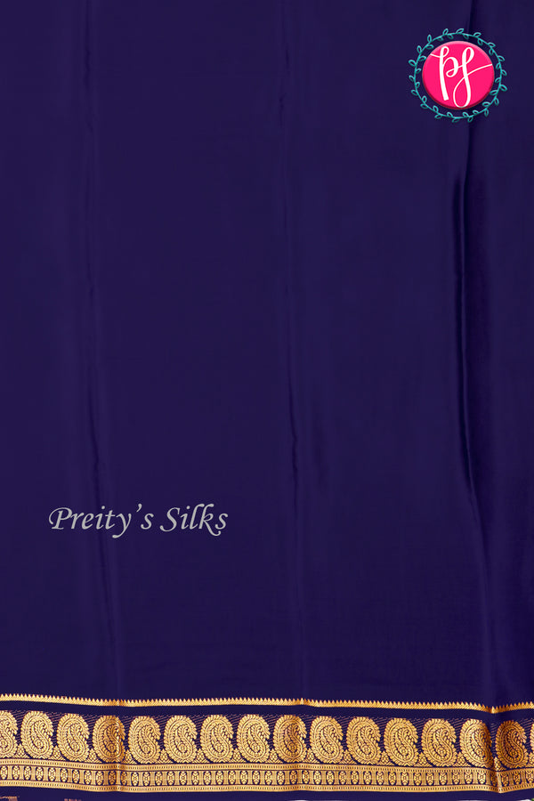Pure Mysore Crepe Silk Saree-Mango border- Navyblue- PA35251