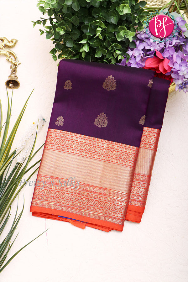 Pure Kanchipuram Silk Saree-Purple And Orange-PF75907