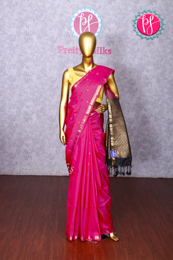 Kanchipuram Soft Silk Saree-Pink And Black-PA20267
