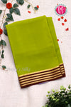 Pure Mysore Crepe Silk Saree-ParrotGreen And DarkBrown-PF79543