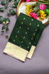 Pure Kanchipuram Silk Saree-Bottle Green With Cream-PF72362