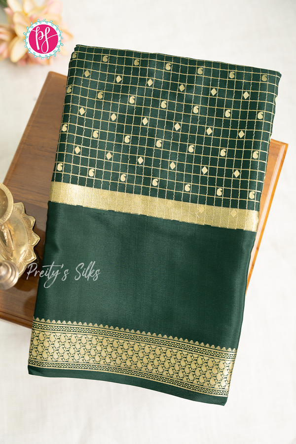 Pure Mysore Crepe Silk Saree-Bottlegreen-PA57142