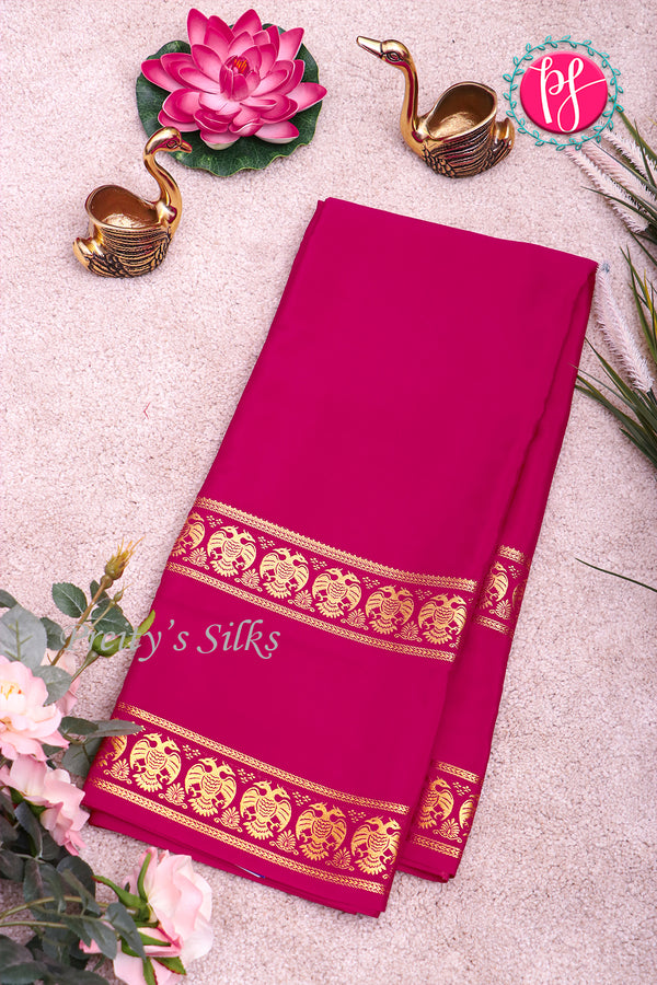 Pure Mysore Crepe Silk Saree-Gandaberunda Border-Pink-PA20598