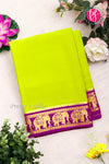 Pure Mysore Crepe Silk Saree-Contrast-Neongreen And Purple-PA19804