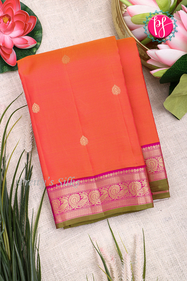 Kanchipuram Soft Silk Saree-Orange And Pink-PA20390