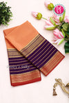 Pure Mysore Crepe Silk Saree -Peach AndDeep Violet Red-PA01211
