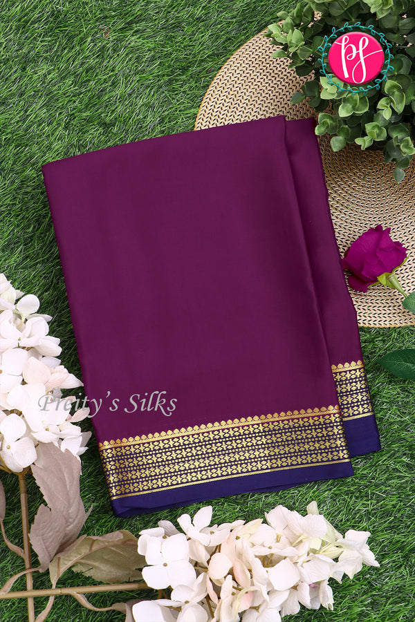 Pure Mysore Crepe Silk Saree-Dep wine And Navyblue-PA22237