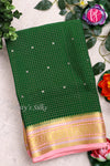 Pure Mysore Crepe Silk Saree -Bottle Green With Baby Pink -PF80567