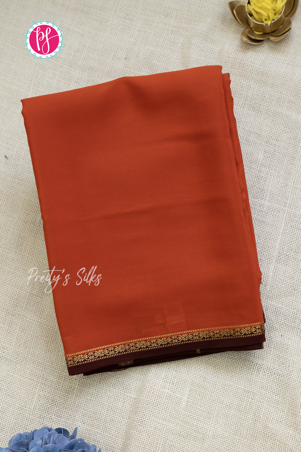 Pure Mysore Crepe Silk Saree- Rustorange And Maroon-PA55419