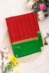 Pure Mysore Crepe Silk Saree Contrast PlainBorder -Red And Green-PA10788