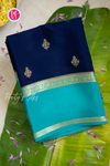 Pure Mysore Crepe Silk Saree-Navyblue And Tealblue- PA56316