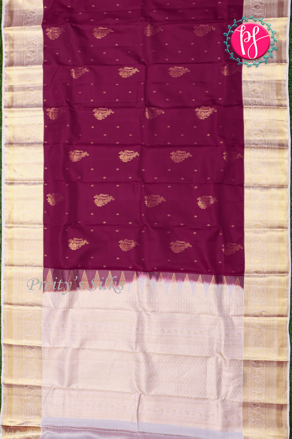 Pure Kanchipuram Silk Saree-Dark Burgandy And Palelavender -PA23542