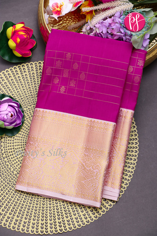 Pure Kanchipuram Silk Saree-Wine With Light Pink-PF81322