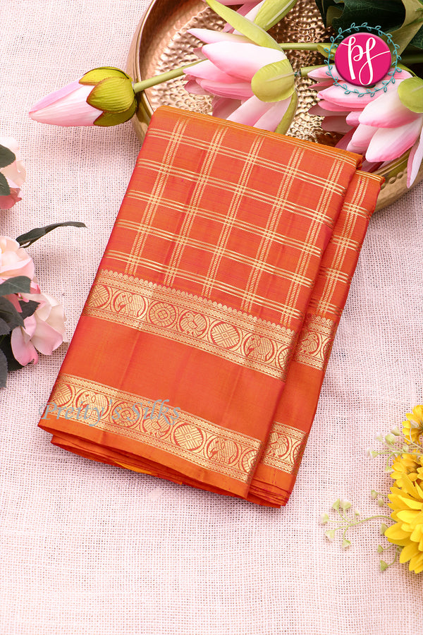 Pure Kanchipuram Silk Saree-Reddish-Orange-PF85020