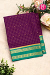 Pure Mysore Crepe Silk Saree -Dark Purple And Seagreen-PF86103