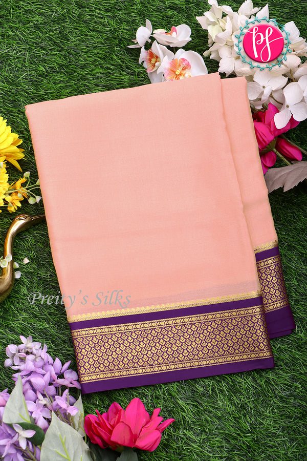 Pure Mysore Crepe Silk Saree-Peach And Purple-PA22355