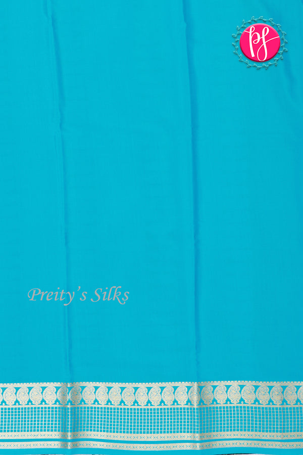 Pure Mysore Crepe Silk Saree-Yellow And Skyblue-PA26566
