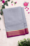Pure Mysore Crepe Silk Saree -Grey And Purple-PF79543