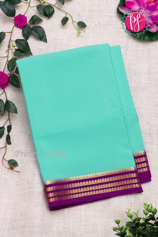 Pure Mysore Crepe Silk Saree -Skyblue And Purple-PF79543