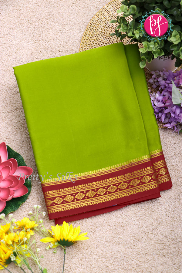 Pure Mysore Crepe Silk Saree-Parrotgreen And Red-PA19913
