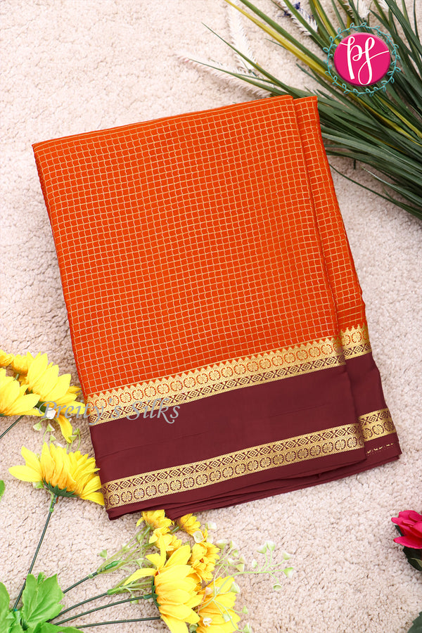 Pure Mysore Crepe Silk Saree -Rust orange And Maroon-PF86046