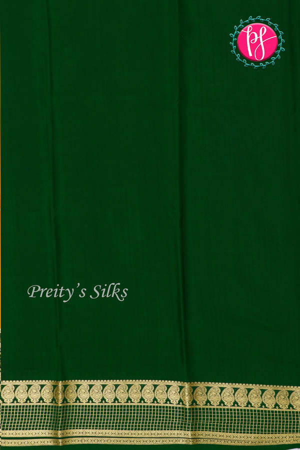 Pure Mysore Crepe Silk Saree-Yellow And Bottlegreen-PA26566
