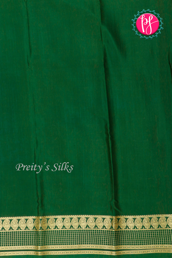 Pure Mysore Crepe Silk Saree-Orange And Bottlegreen-PA26566