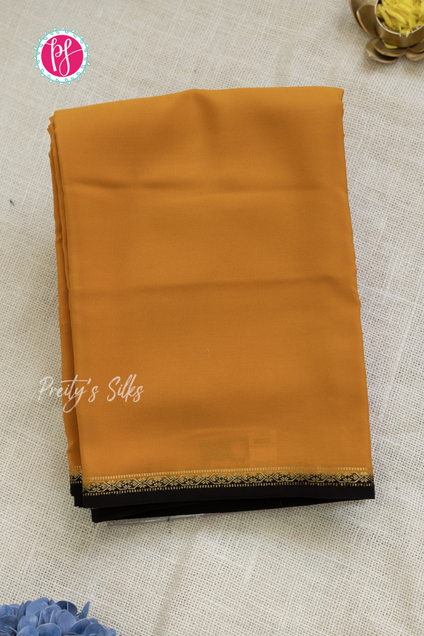 Pure Mysore Crepe Silk Saree-Musatardyellow And Black- PA55419