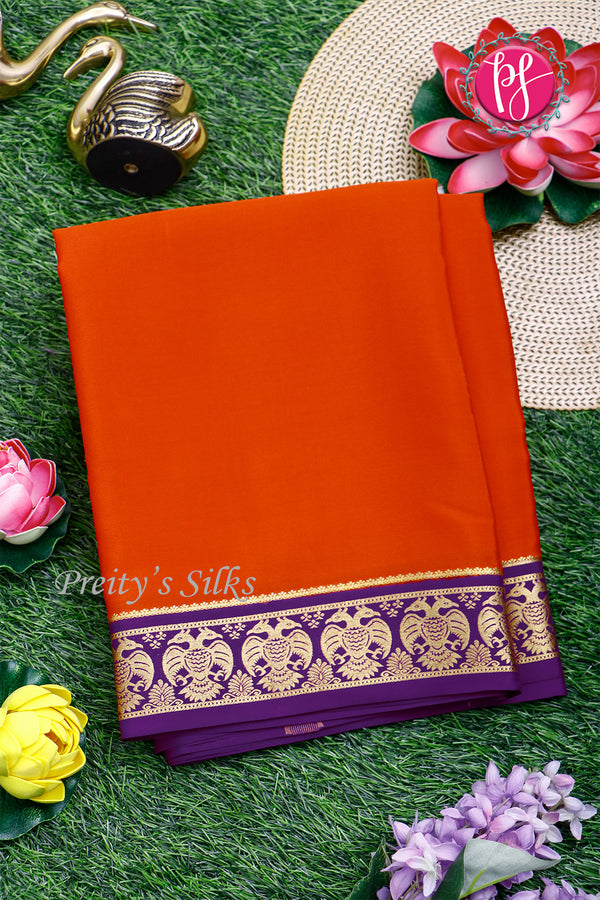 Pure Mysore Crepe Silk Saree-Gandaberunda Border-Rustorange And Purple-PA19895