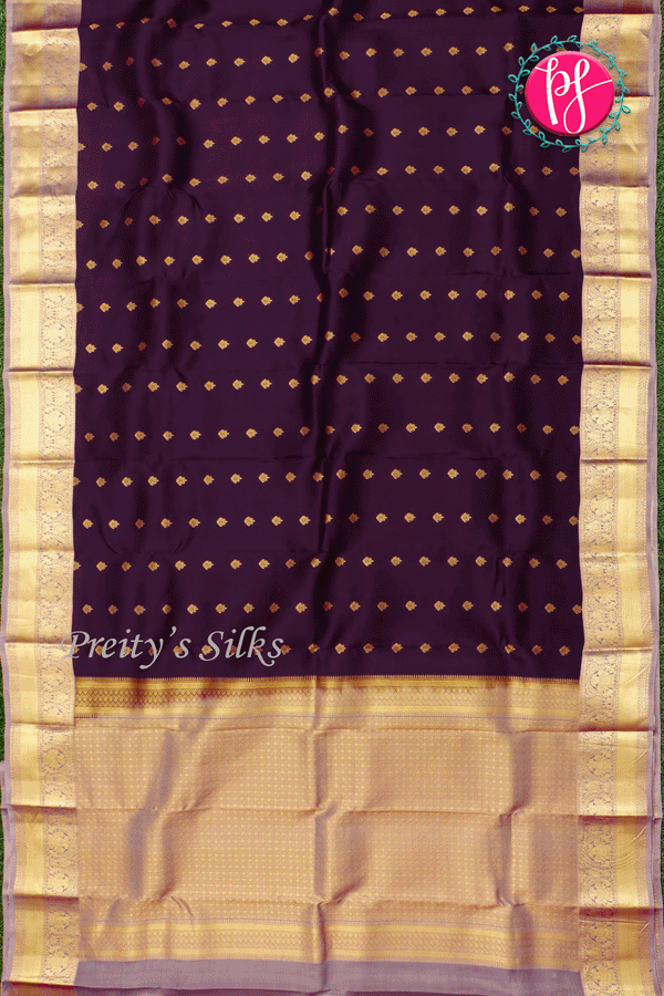 Half Pure Kanchipuram Silk Saree-Dark Burgundy And Slategrey-PA35213