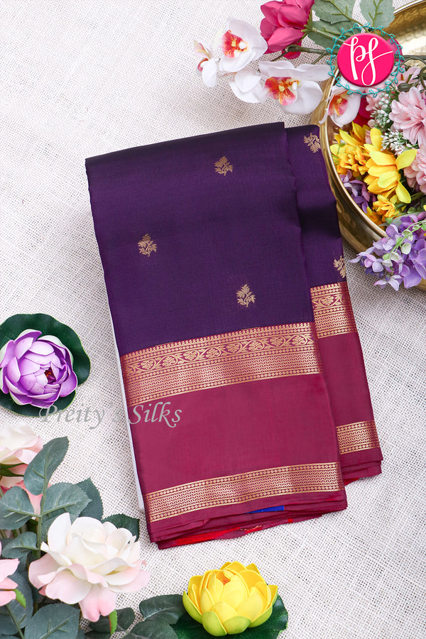 Half Pure Kanchipuram Silk Saree-Navyblue And Wine-PA25832