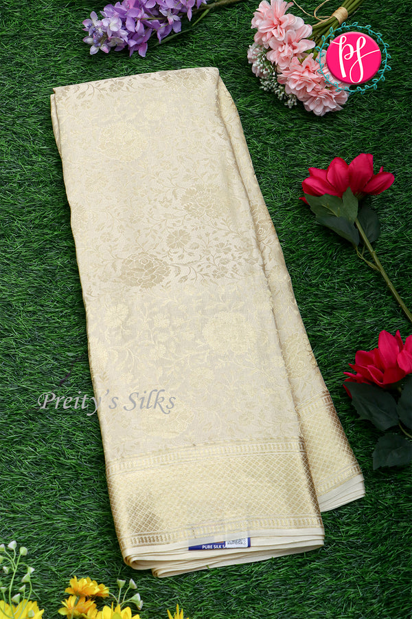 PURE KADDI BANARASI GEORGETTE SILK SAREE-Halfwhite-PA23868