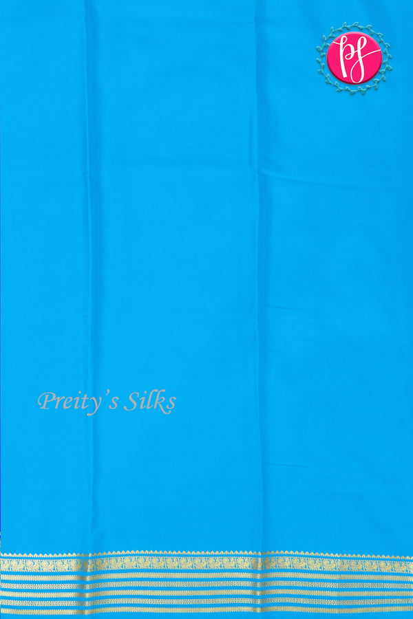 Pure Mysore Crepe Silk Saree-Royalblue And Skyblue-PA28717